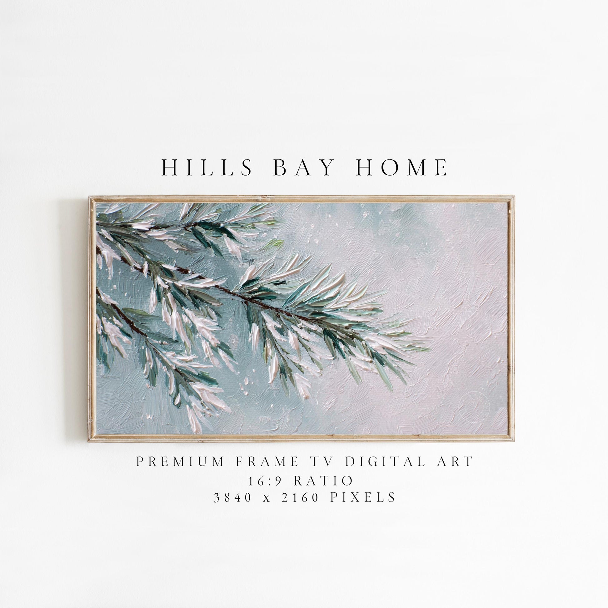 Snowy Pine Tv Art, Digital Download Art for Frame Tv, Winter Tv Art, Winter Florals Tv Art, Painting Frame Tv Art