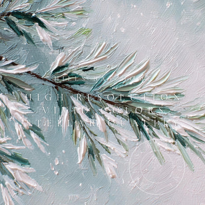 Snowy Pine Tv Art, Digital Download Art for Frame Tv, Winter Tv Art, Winter Florals Tv Art, Painting Frame Tv Art