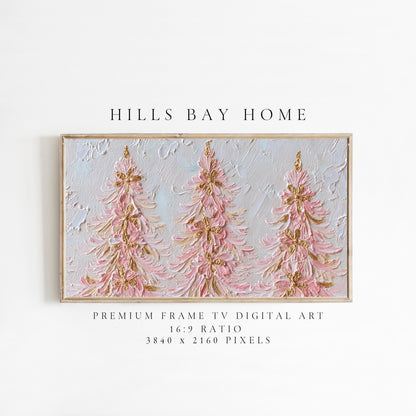 Pink Christmas Trees Tv Art, Digital Download Art for Frame Tv, Winter Tv Art, Pink Christmas Tv Art, Painting Frame Tv Art