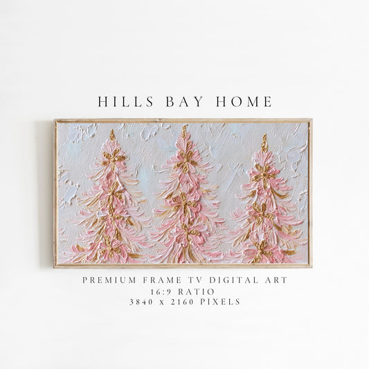 Pink Christmas Trees Tv Art, Digital Download Art for Frame Tv, Winter Tv Art, Pink Christmas Tv Art, Painting Frame Tv Art