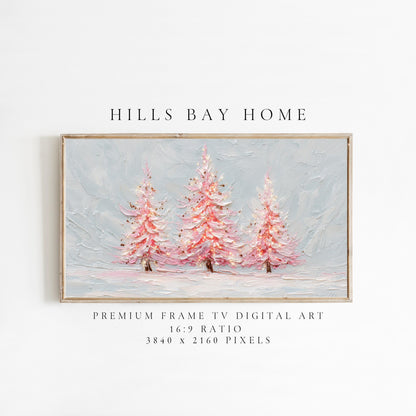 Pink Christmas Trees Tv Art, Digital Download Art for Frame Tv, Winter Tv Art, Pink Christmas Tv Art, Painting Frame Tv Art
