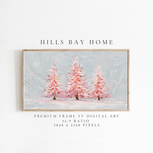 Pink Christmas Trees Tv Art, Digital Download Art for Frame Tv, Winter Tv Art, Pink Christmas Tv Art, Painting Frame Tv Art
