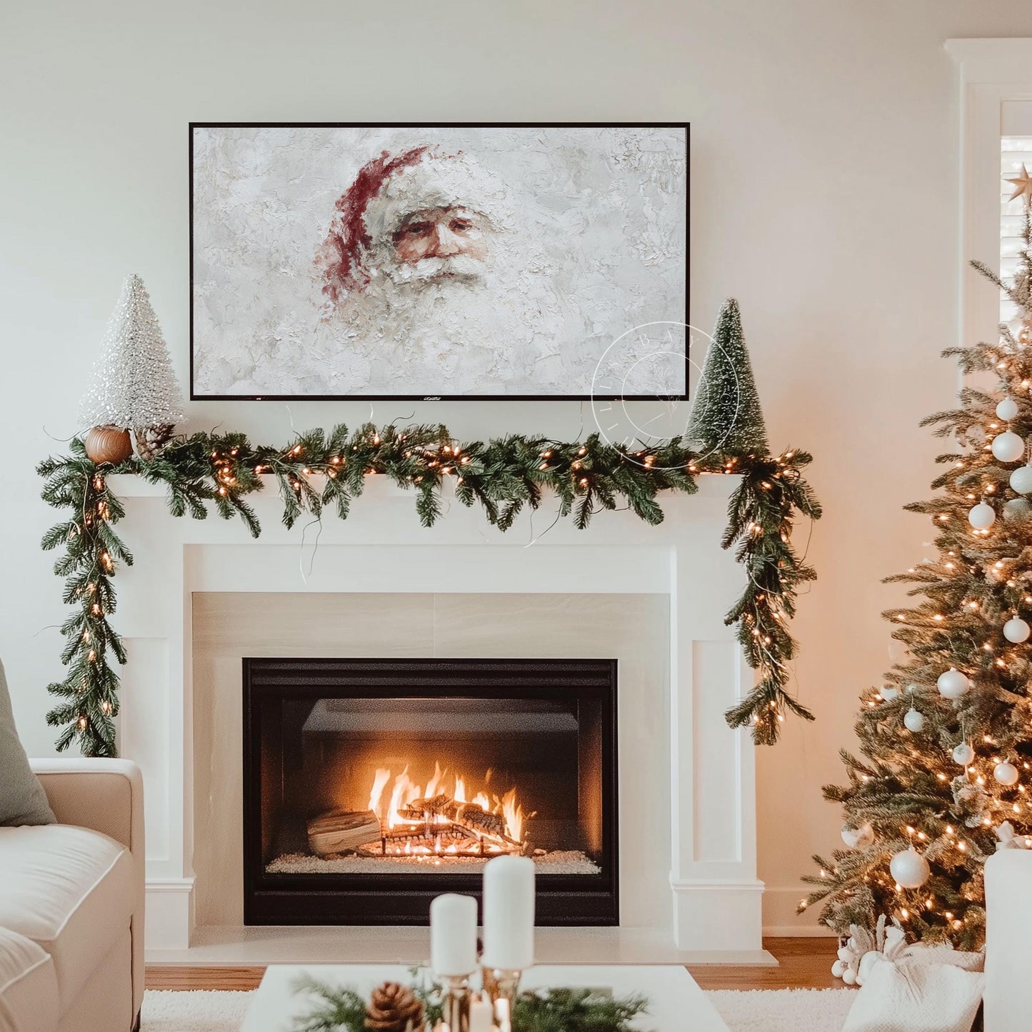 Santa Frame Tv Art, Digital Download Art for Frame Tv, Winter Tv Art, Christmas Tv Art, Painting Frame Tv Art