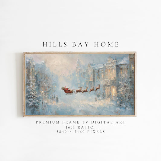 Santa's Sleigh Frame Tv Art, Digital Download Art for Frame Tv, Winter Tv Art, Christmas Tv Art, Painting Frame Tv Art