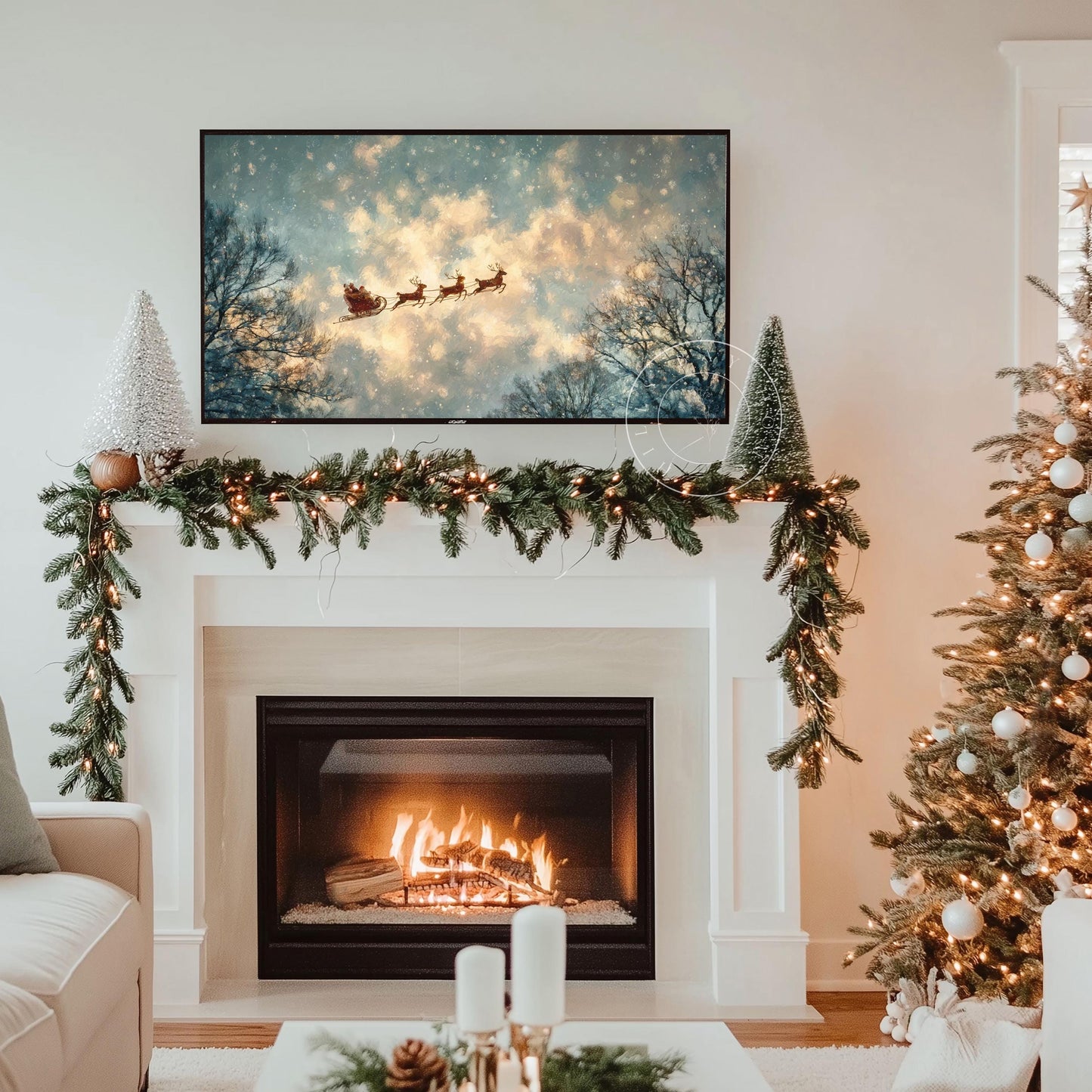 Santa's Reindeer Frame Tv Art, Digital Download Art for Frame Tv, Winter Tv Art, Christmas Tv Art, Painting Frame Tv Art