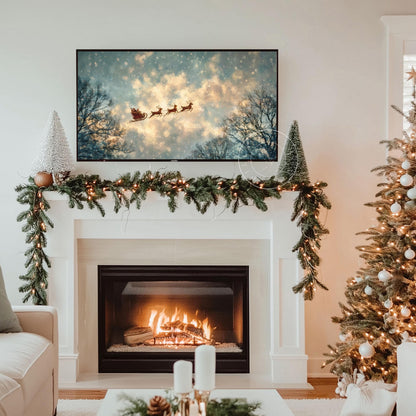 Santa's Reindeer Frame Tv Art, Digital Download Art for Frame Tv, Winter Tv Art, Christmas Tv Art, Painting Frame Tv Art