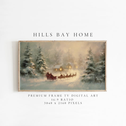 Santa's Sleigh Frame Tv Art, Digital Download Art for Frame Tv, Winter Tv Art, Christmas Tv Art, Painting Frame Tv Art
