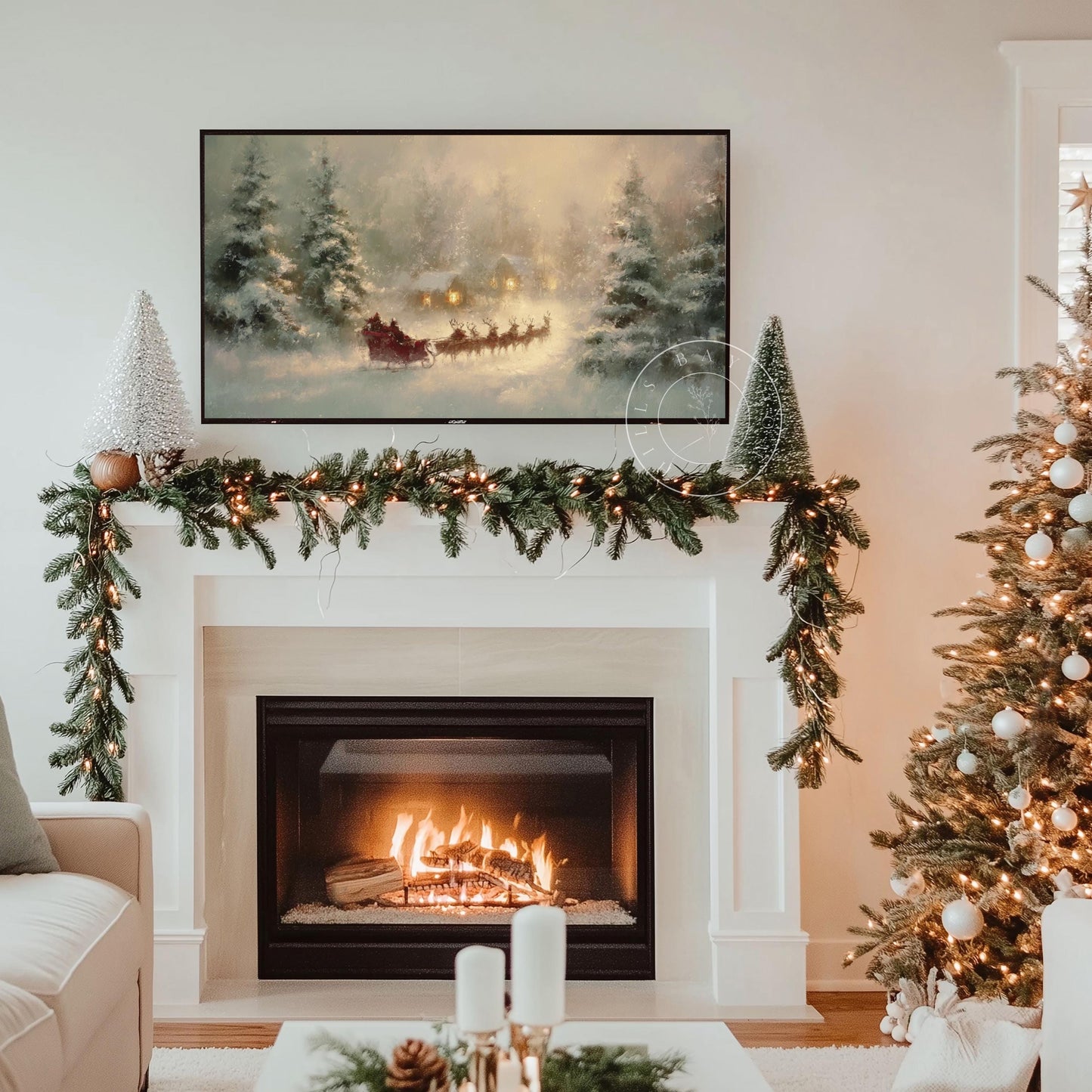 Santa's Sleigh Frame Tv Art, Digital Download Art for Frame Tv, Winter Tv Art, Christmas Tv Art, Painting Frame Tv Art