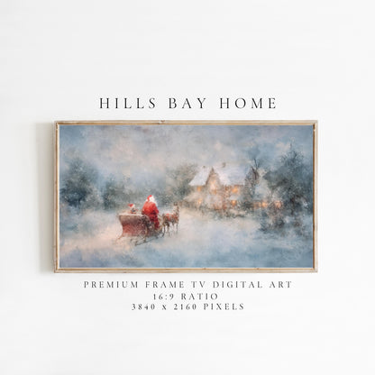 Santa's Sleigh Frame Tv Art, Digital Download Art for Frame Tv, Winter Tv Art, Christmas Tv Art, Painting Frame Tv Art
