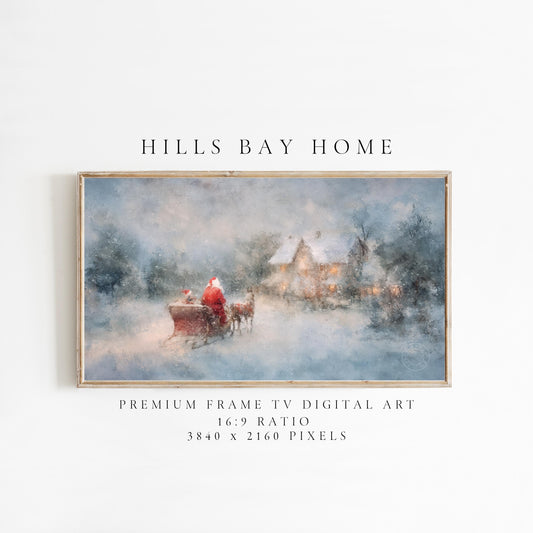 Santa's Sleigh Frame Tv Art, Digital Download Art for Frame Tv, Winter Tv Art, Christmas Tv Art, Painting Frame Tv Art