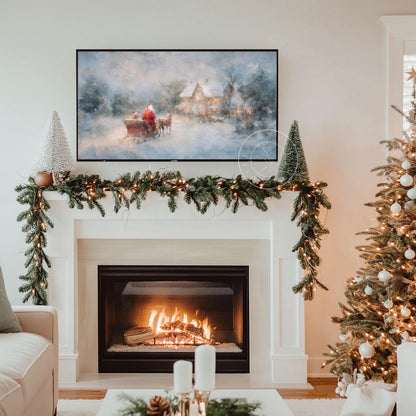 Santa's Sleigh Frame Tv Art, Digital Download Art for Frame Tv, Winter Tv Art, Christmas Tv Art, Painting Frame Tv Art