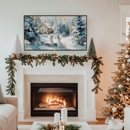 Snow Angels Frame Tv Art, Digital Download Art for Frame Tv, Christian Tv Art, Christmas Tv Art, Painting Frame Tv Art