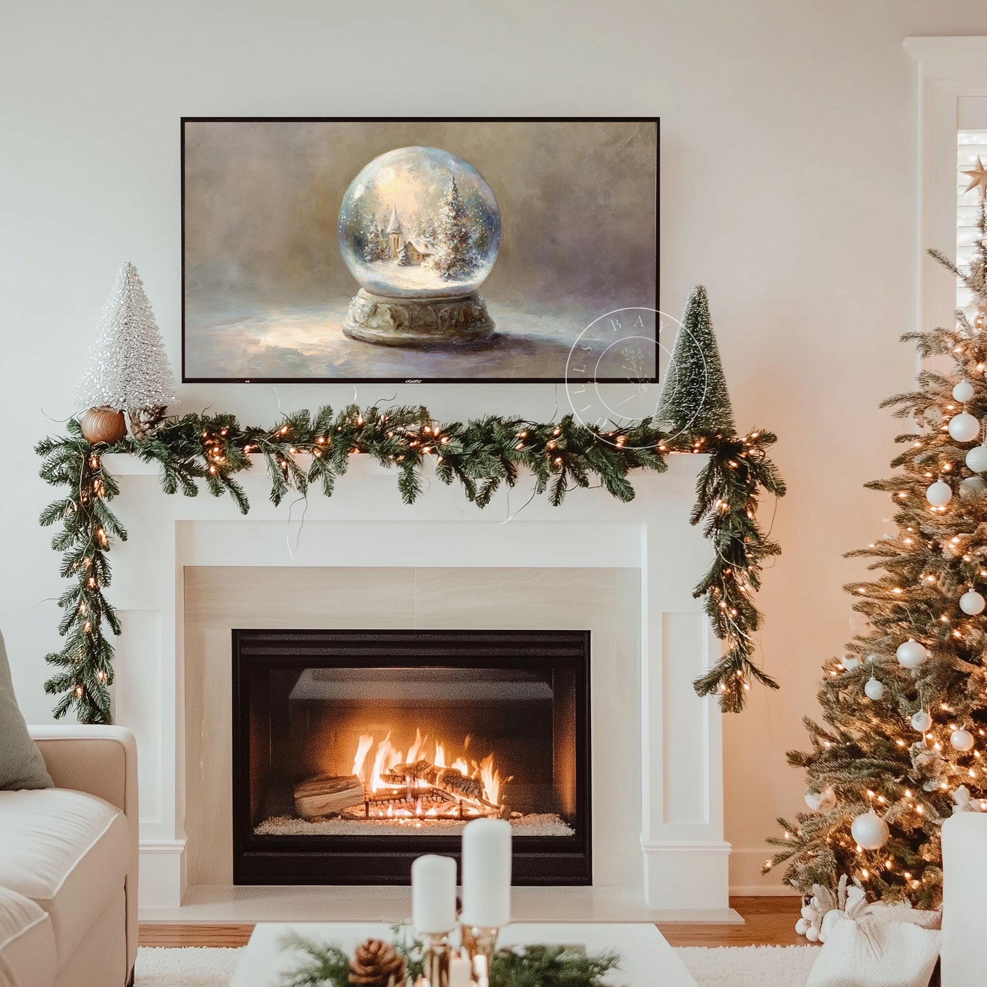 Snow Globe Frame Tv Art, Digital Download Art for Frame Tv, Winter Tv Art, Christmas Tv Art, Painting Frame Tv Art