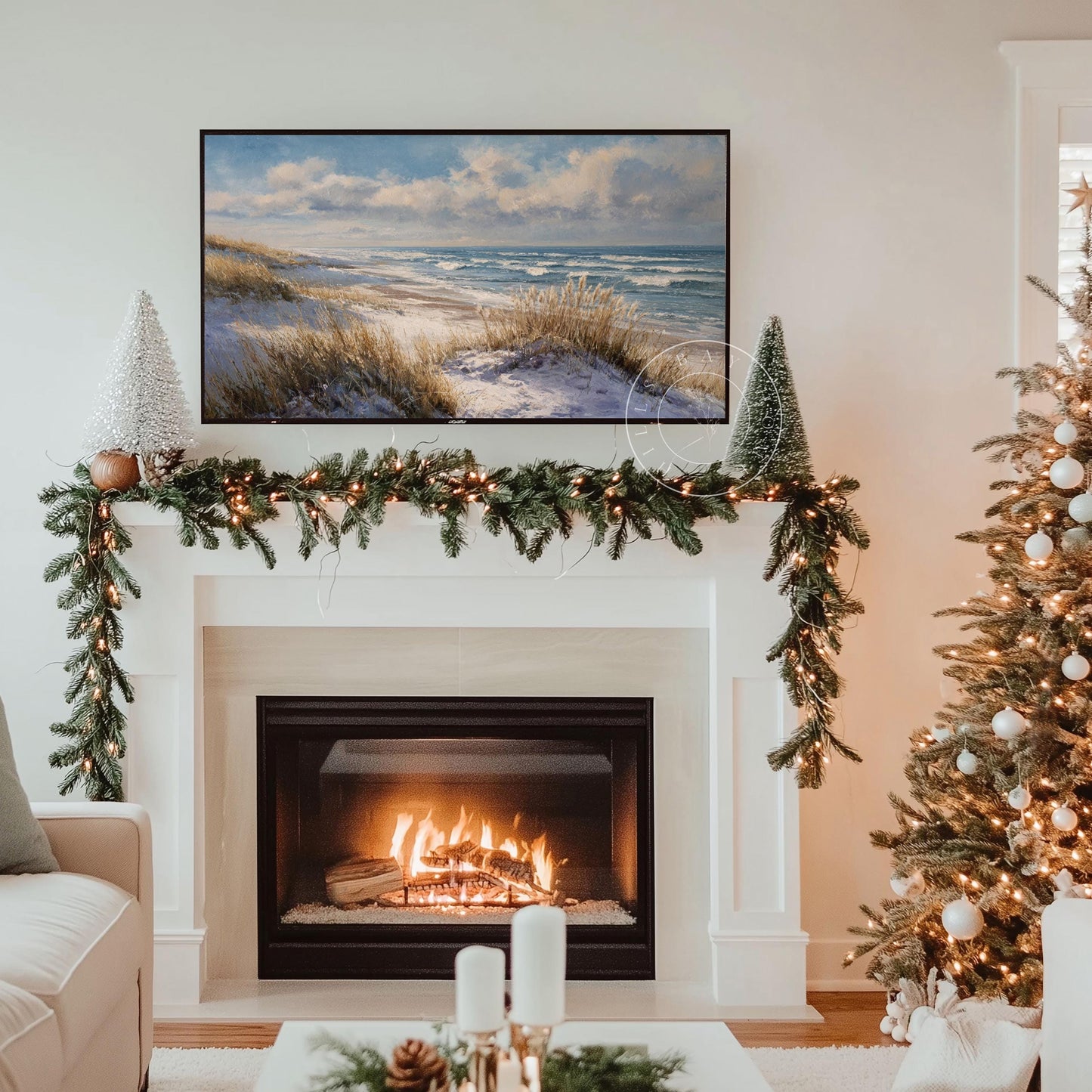 Winter Coastal Frame Tv Art, Digital Download Art for Frame Tv, Winter Tv Art, Snowy Beach Tv Art, Painting Frame Tv Art