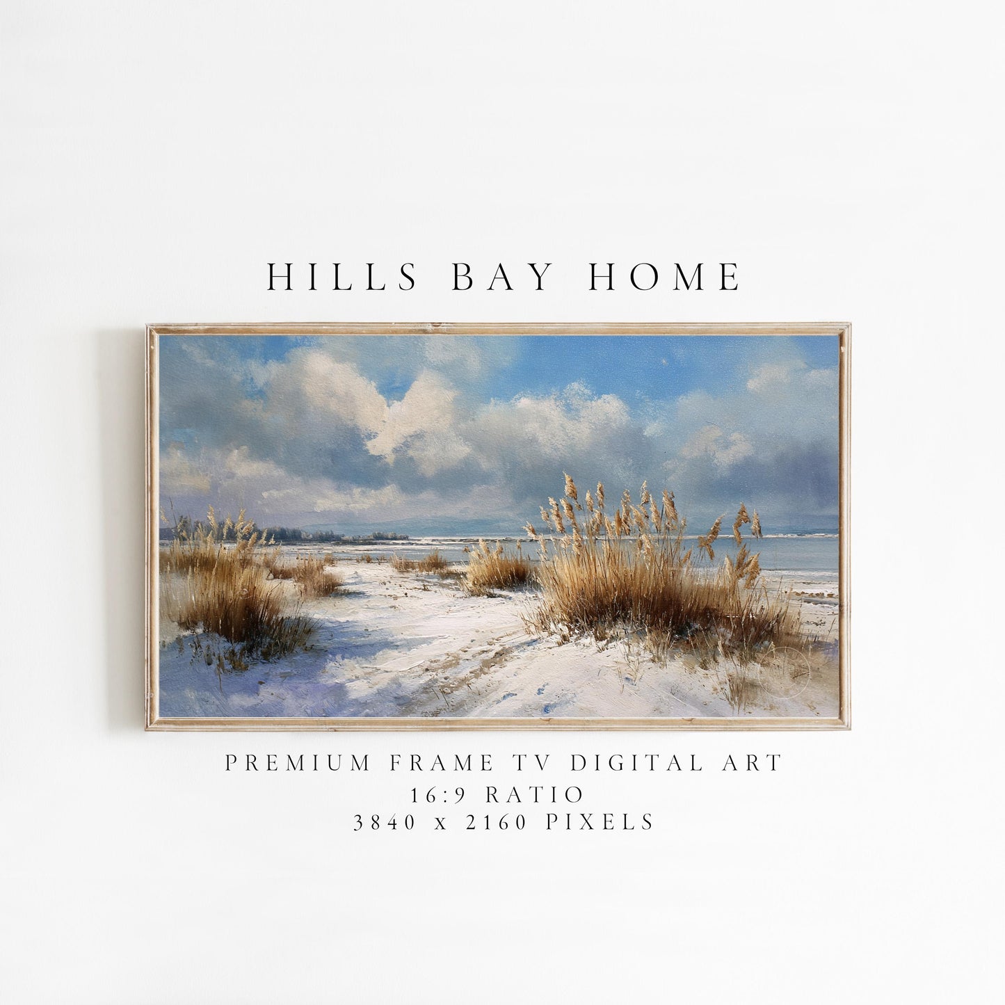 Winter Coastal Frame Tv Art, Digital Download Art for Frame Tv, Winter Tv Art, Snowy Beach Tv Art, Painting Frame Tv Art