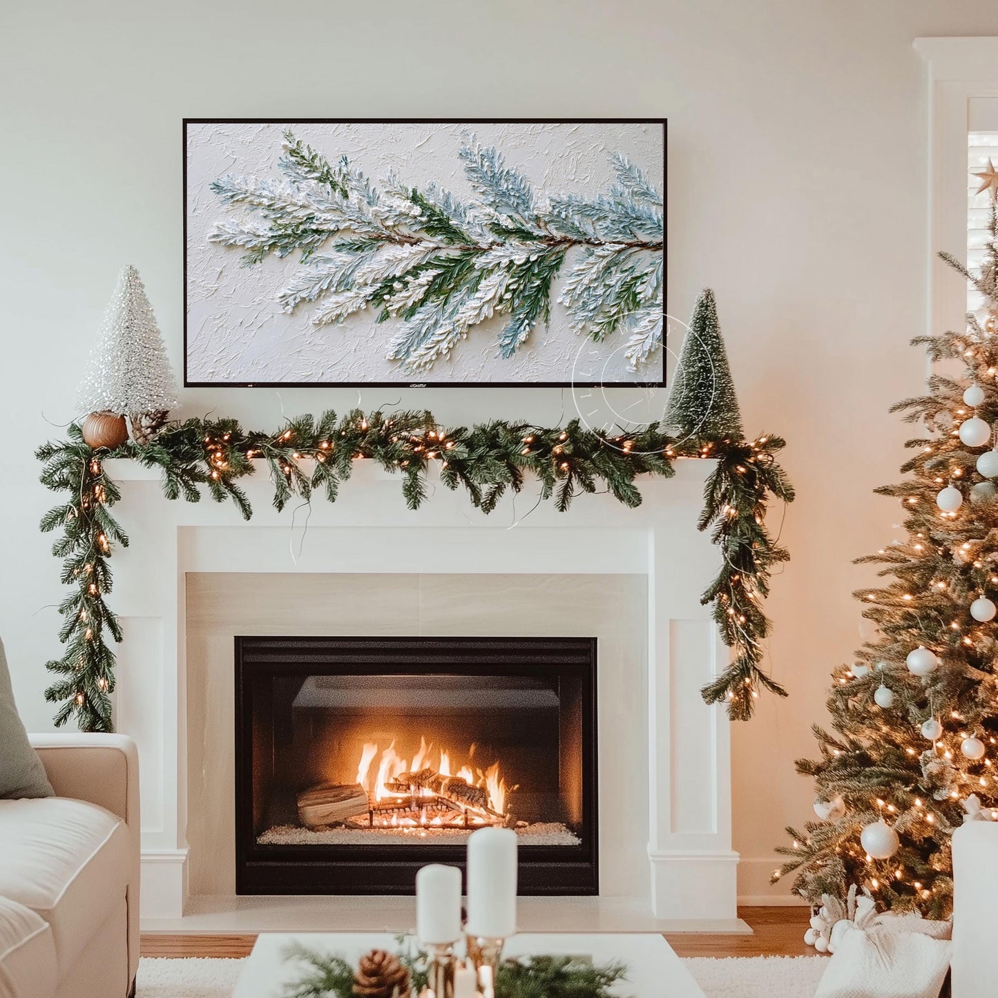 Winter Frame Tv Art, Digital Download Art for Frame Tv, Snowy Branch Tv Art, Christmas Tv Art, Painting Frame Tv Art