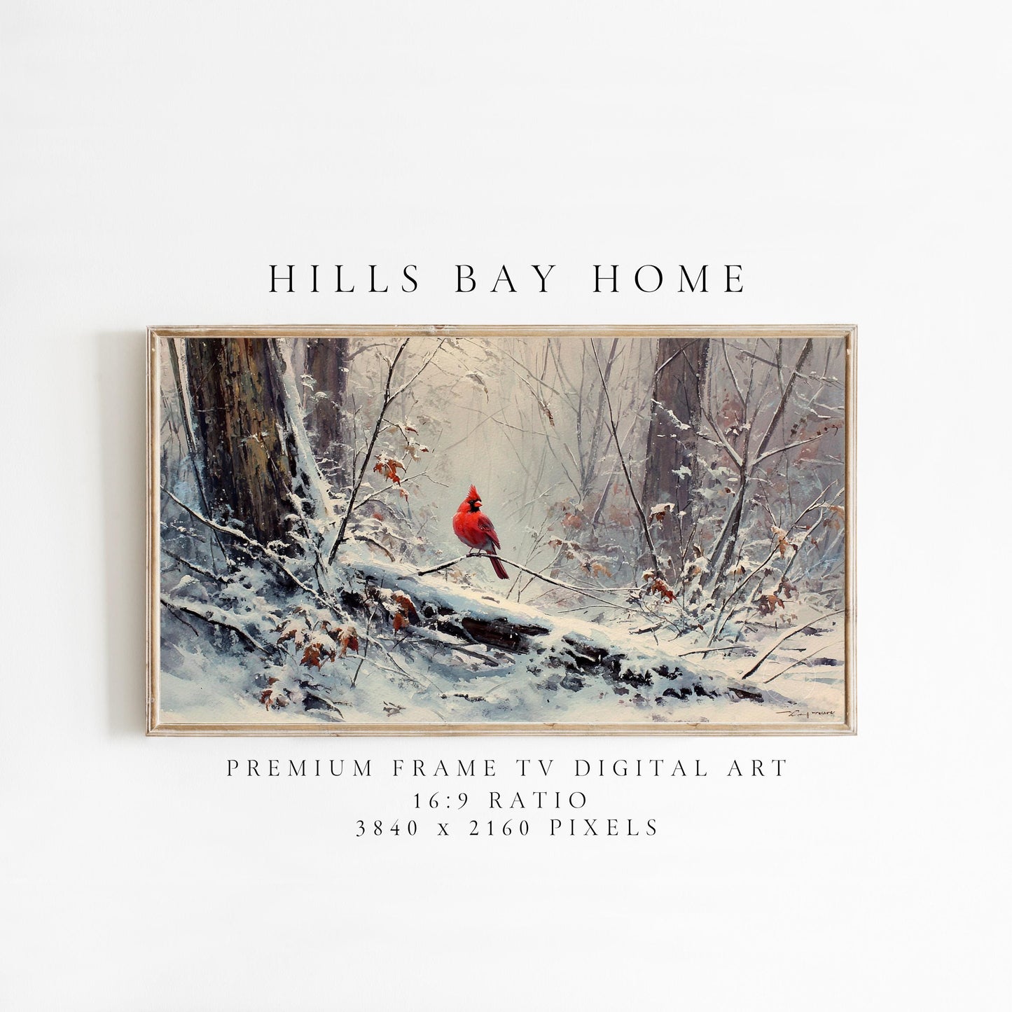 Cardinal in Snowy Woods Frame Tv Art, Digital Download Art for Frame Tv, Winter Tv Art, Christmas Tv Art, Painting Frame Tv Art