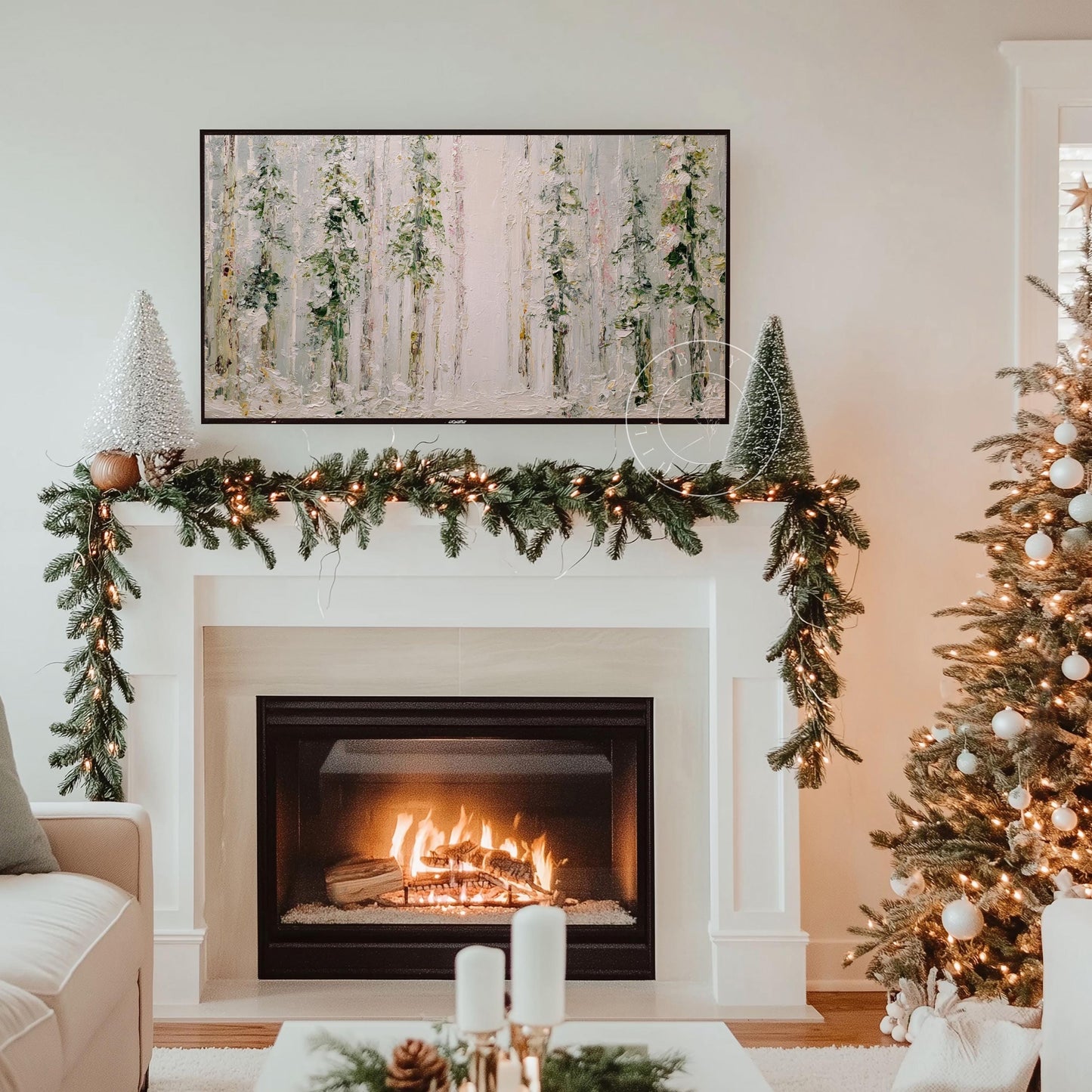 Abstract Winter Frame Tv Art, Digital Download Art for Frame Tv, Snowy Pines Tv Art, Christmas Tv Art, Painting Frame Tv Art