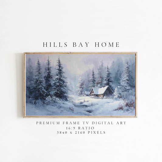 Winter Log Cabin Frame Tv Art, Digital Download Art for Frame Tv, Snow Tv Art, Christmas Tv Art, Painting Frame Tv Art