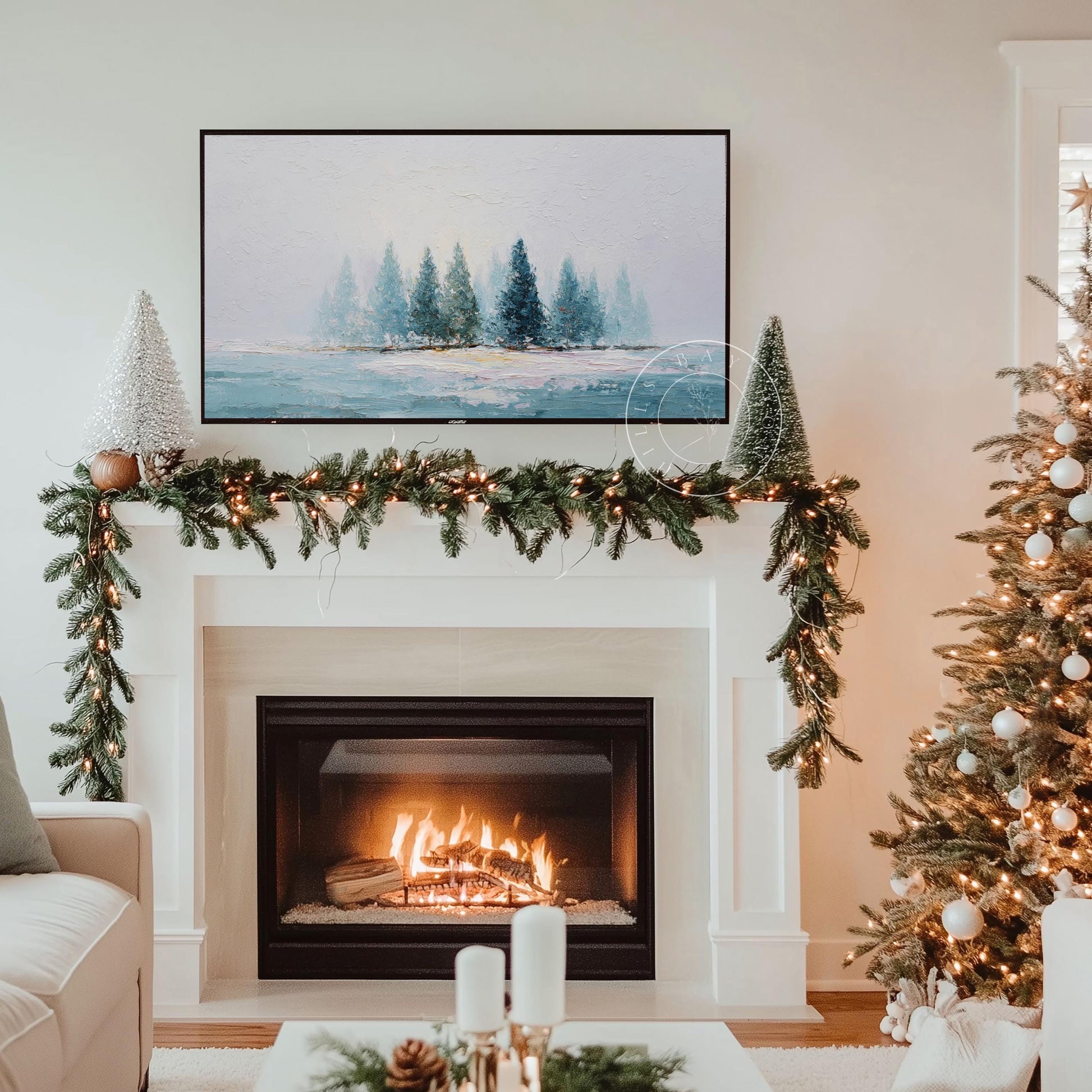 Winter Evergreens Frame Tv Art, Digital Download Art for Frame Tv, Snow Tv Art, Christmas Tv Art, Painting Frame Tv Art