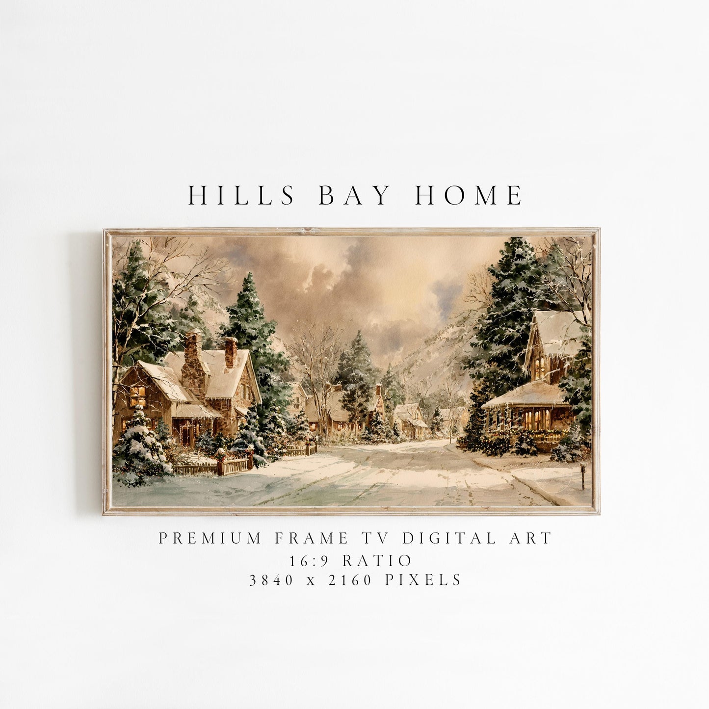 Snowy Village Landscape Frame Tv Art, Digital Download Art for Frame Tv, Winter Tv Art, Christmas Tv Art, Painting Frame Tv Art