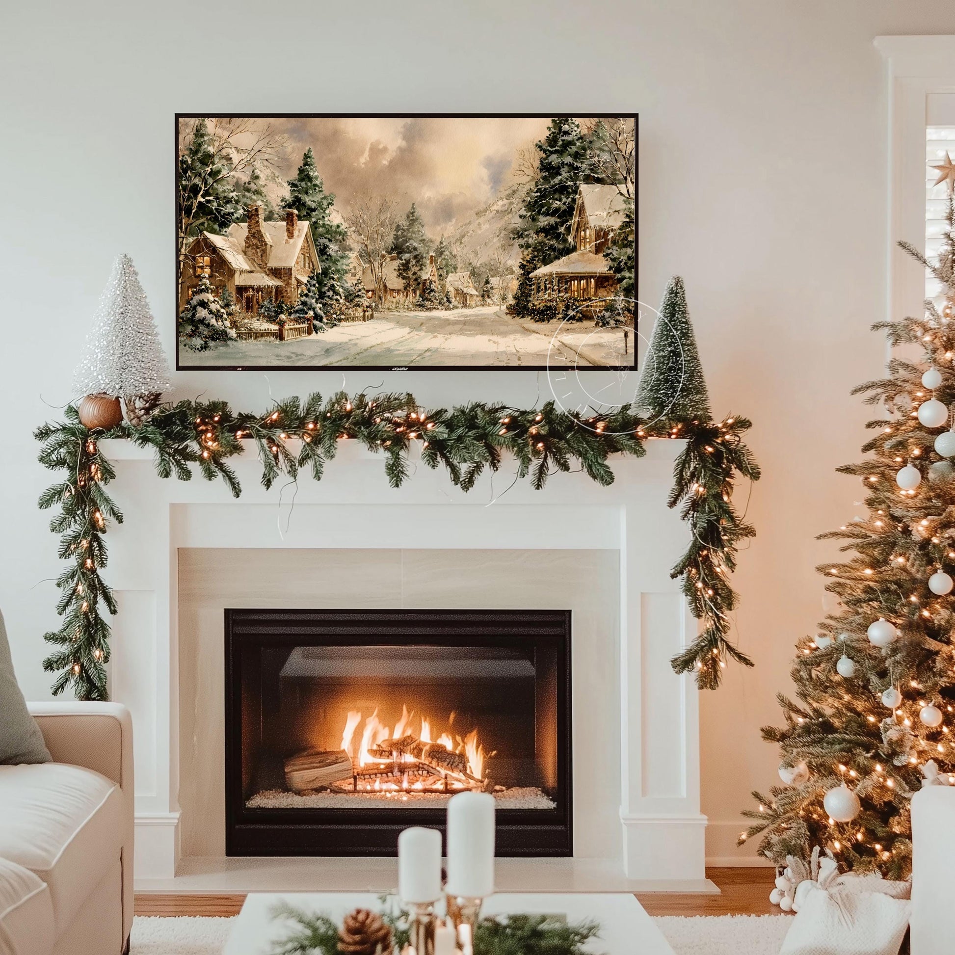 Snowy Village Landscape Frame Tv Art, Digital Download Art for Frame Tv, Winter Tv Art, Christmas Tv Art, Painting Frame Tv Art