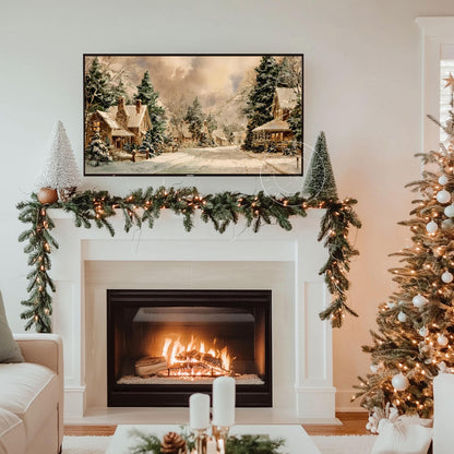 Snowy Village Landscape Frame Tv Art, Digital Download Art for Frame Tv, Winter Tv Art, Christmas Tv Art, Painting Frame Tv Art