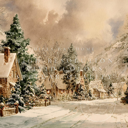 Snowy Village Landscape Frame Tv Art, Digital Download Art for Frame Tv, Winter Tv Art, Christmas Tv Art, Painting Frame Tv Art