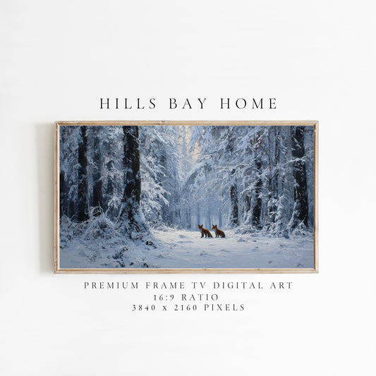 Winter Foxes Frame Tv Art, Digital Download Art for Frame Tv, Snow Tv Art, Christmas Tv Art, Painting Frame Tv Art