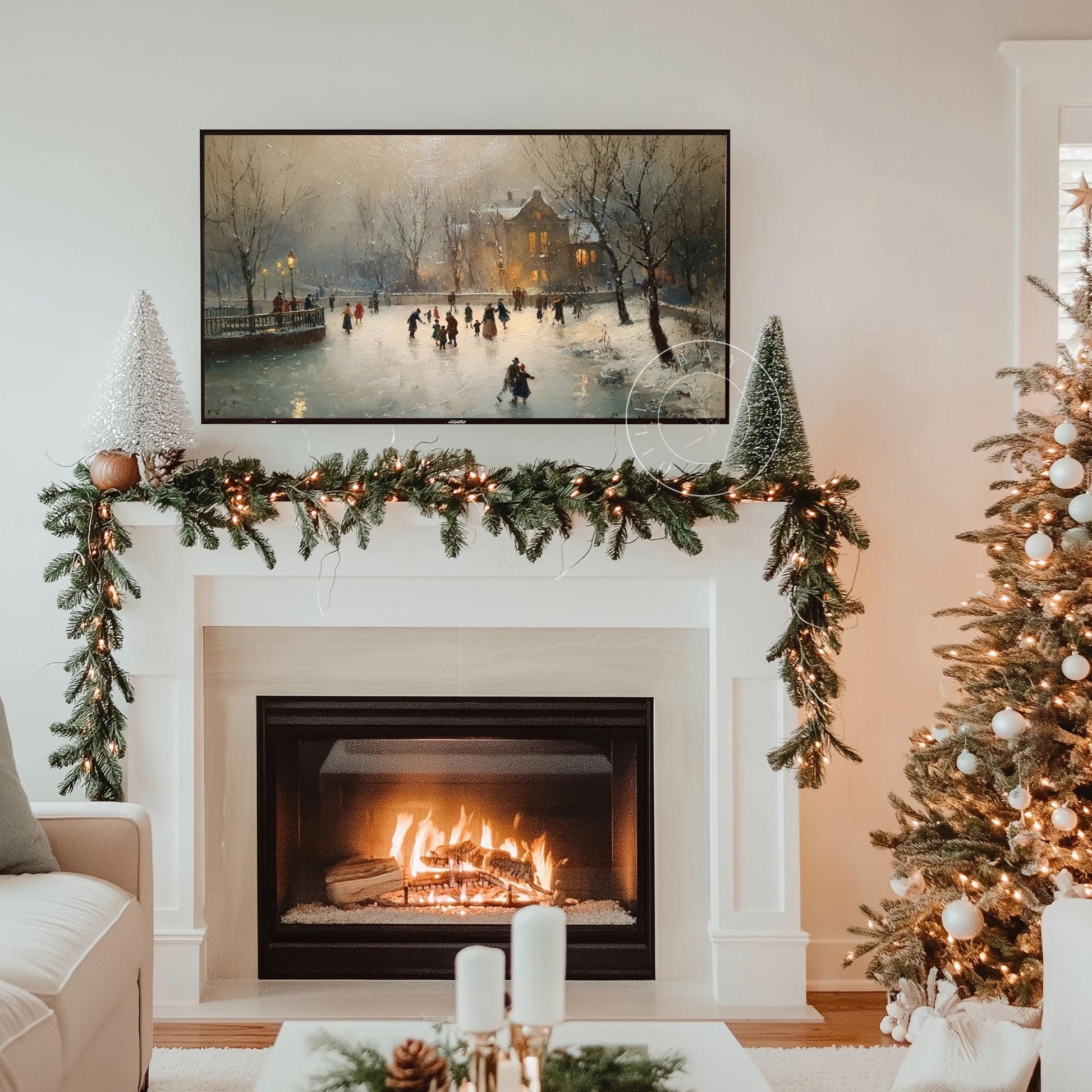 Ice Skatting Rink Frame Tv Art, Digital Download Art for Frame Tv, Winter Tv Art, Christmas Tv Art, Painting Frame Tv Art