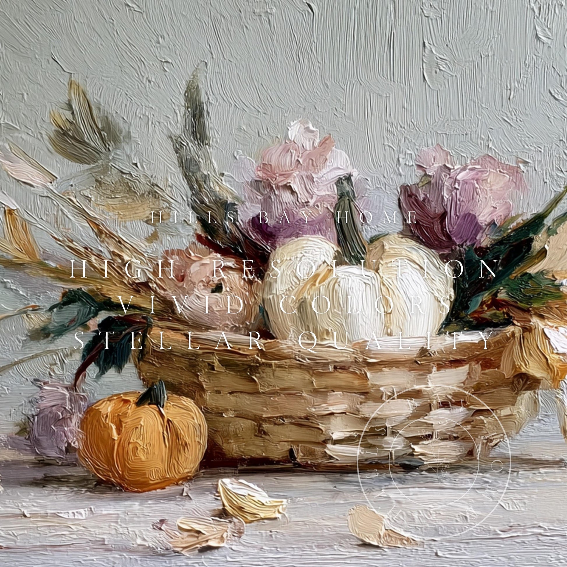 Fall Pumpkin Floral Frame Tv Art, Digital Download Art for Frame Tv, Fall Tv Art, Thanksgiving Tv Art, Painting Frame Tv Art