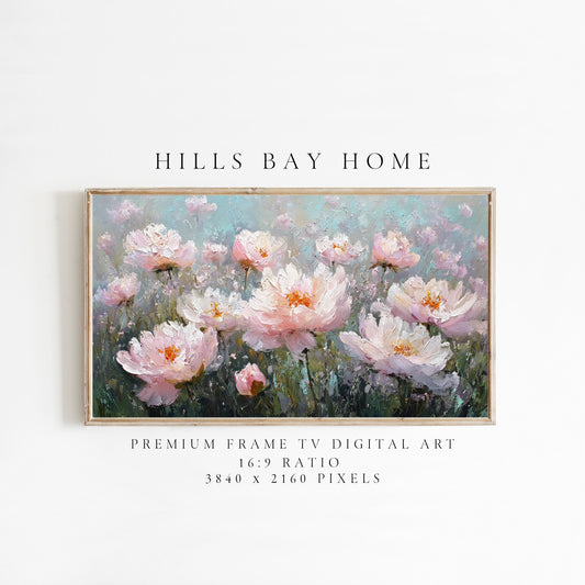Pink Peonies Tv Art, Digital Download Art for Frame Tv, Spring Tv Art, Flower Tv Art, Oil Painting Frame Tv Art, Floral Tv Art