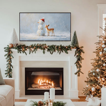Cute Snowman Frame Tv Art, Digital Download Art for Frame Tv, Winter Tv Art, Christmas Tv Art, Painting Frame Tv Art