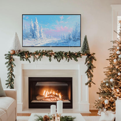 Dreamy Snow Landscape Frame Tv Art, Digital Download Art for Frame Tv, Winter Tv Art, Snow Tv Art, Painting Frame Tv Art