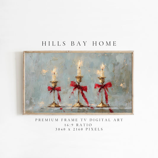 Christmas Candles Frame Tv Art, Digital Download Art for Frame Tv, Winter Tv Art, Christmas Tv Art, Painting Frame Tv Art