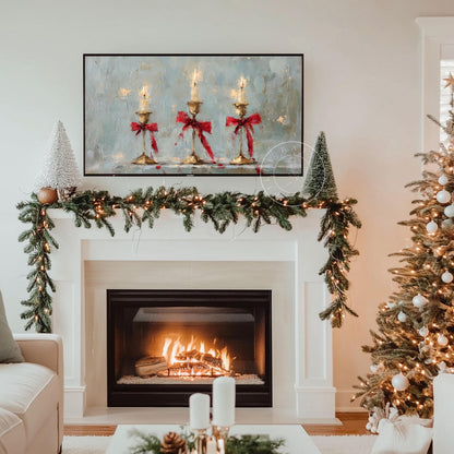 Christmas Candles Frame Tv Art, Digital Download Art for Frame Tv, Winter Tv Art, Christmas Tv Art, Painting Frame Tv Art