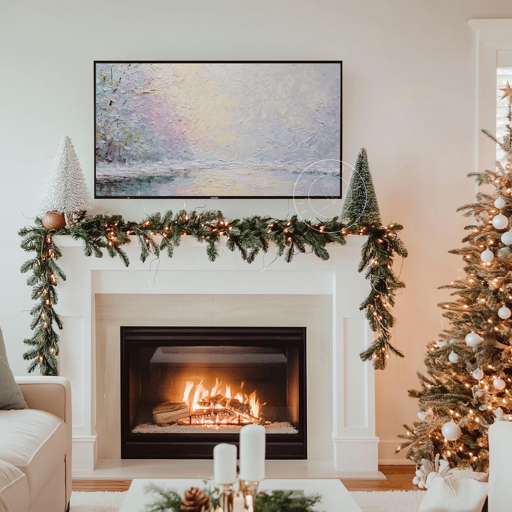 Dreamy Winter Trees Landscape Frame Tv Art, Digital Download Art for Frame Tv, Snow Tv Art, Painting Frame Tv Art
