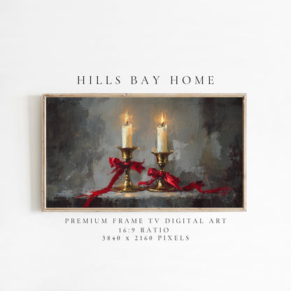 Christmas Candles Frame Tv Art, Digital Download Art for Frame Tv, Winter Tv Art, Christmas Tv Art, Painting Frame Tv Art