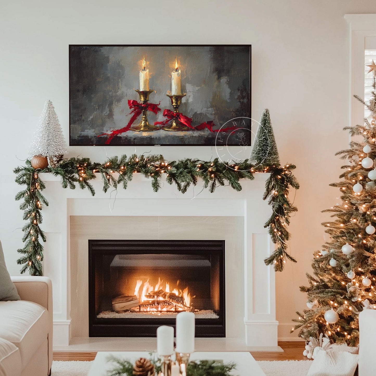 Christmas Candles Frame Tv Art, Digital Download Art for Frame Tv, Winter Tv Art, Christmas Tv Art, Painting Frame Tv Art