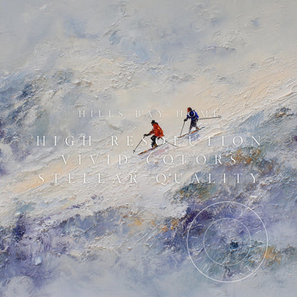 Skiers Frame Tv Art, Digital Download Art for Frame Tv, Winter Tv Art, Ski Tv Art, Painting Frame Tv Art
