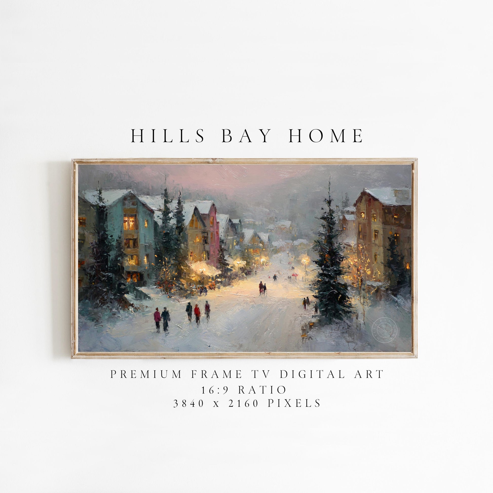Ski Village Frame Tv Art, Digital Download Art for Frame Tv, Winter Tv Art, Ski Tv Art, Painting Frame Tv Art