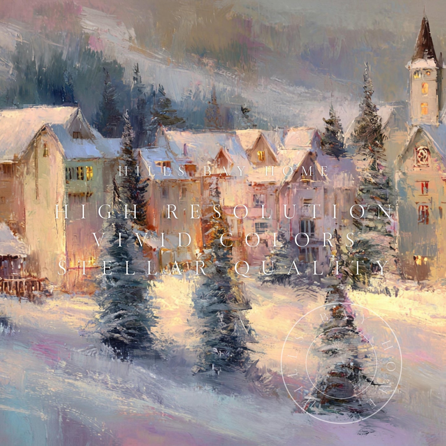Winter Village Frame Tv Art, Digital Download Art for Frame Tv, Winter Tv Art, Ski Tv Art, Painting Frame Tv Art