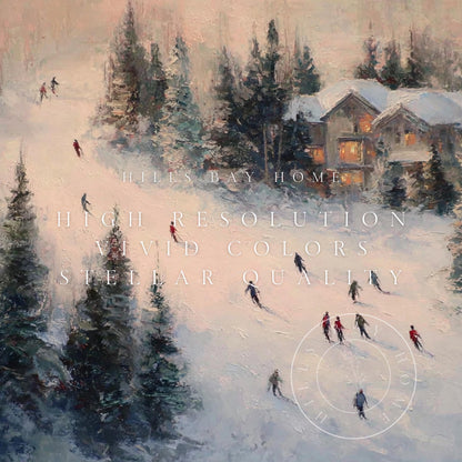 Skiers Frame Tv Art, Digital Download Art for Frame Tv, Winter Tv Art, Ski Tv Art, Painting Frame Tv Art