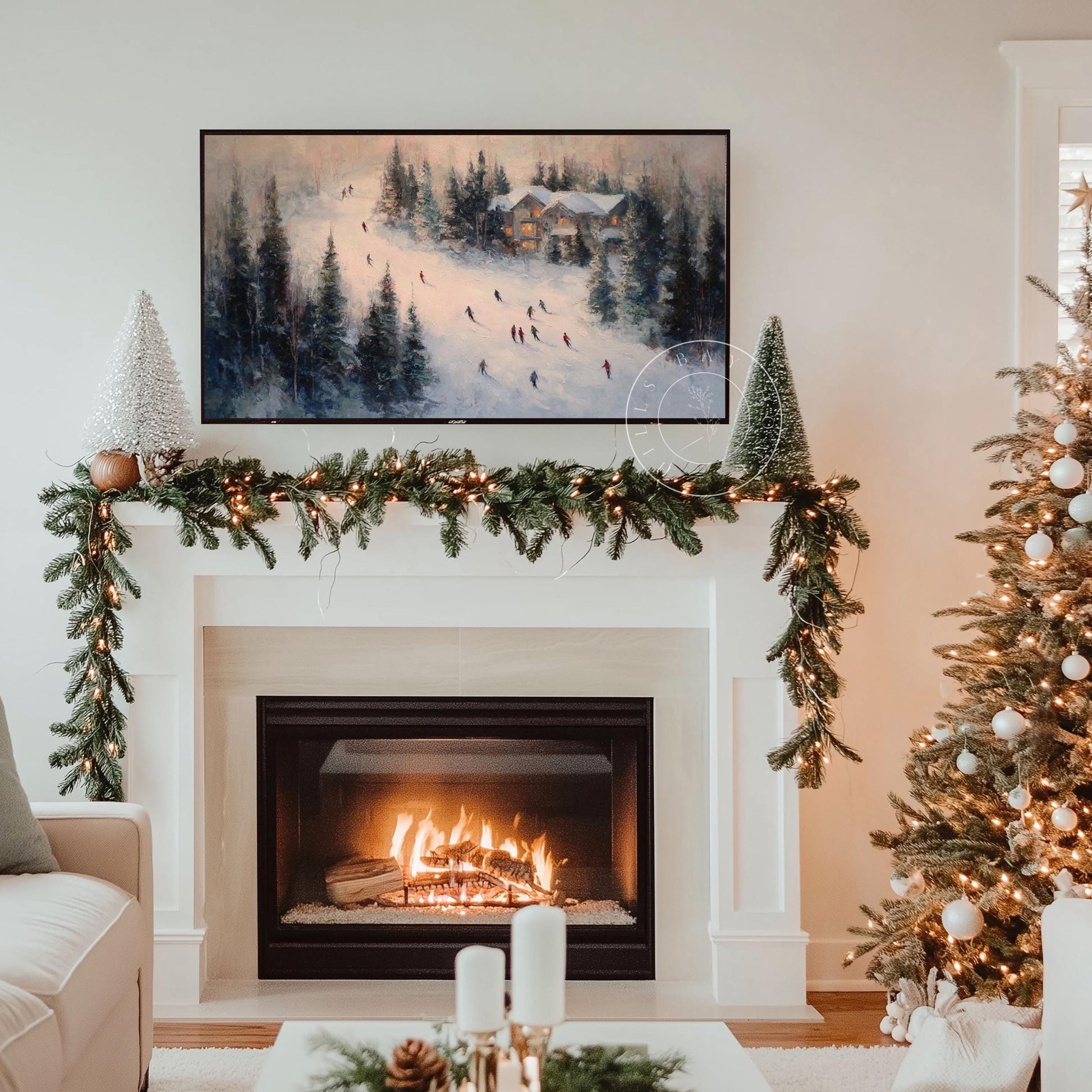 Skiers Frame Tv Art, Digital Download Art for Frame Tv, Winter Tv Art, Ski Tv Art, Painting Frame Tv Art