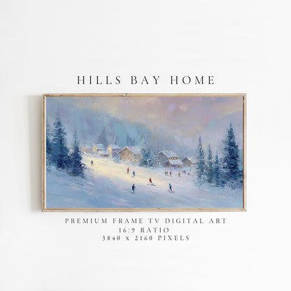 Ski Frame Tv Art, Digital Download Art for Frame Tv, Winter Tv Art, Skiers Tv Art, Painting Frame Tv Art