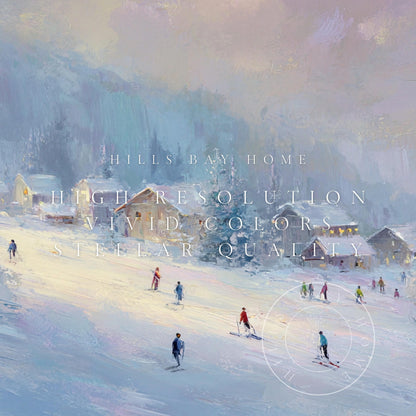 Ski Frame Tv Art, Digital Download Art for Frame Tv, Winter Tv Art, Skiers Tv Art, Painting Frame Tv Art