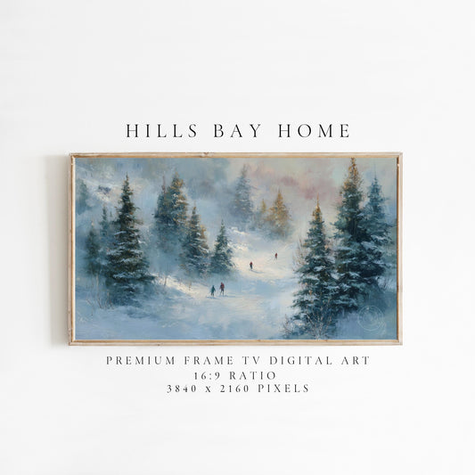 Skiers Frame Tv Art, Digital Download Art for Frame Tv, Winter Tv Art, Ski Tv Art, Painting Frame Tv Art