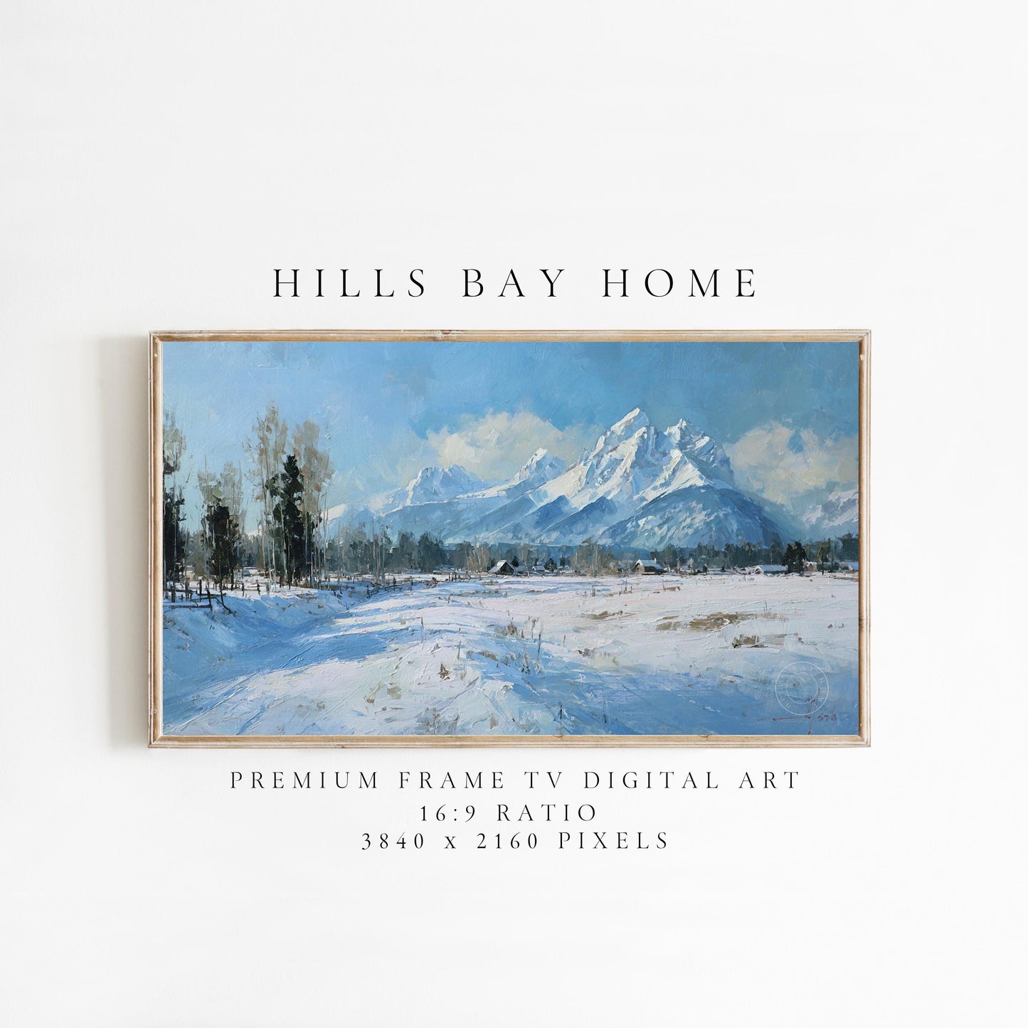 Snowy Mountain Frame Tv Art, Digital Download Art for Frame Tv, Winter Tv Art, Painting Frame Tv Art