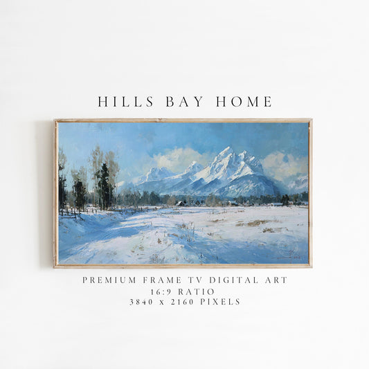 Snowy Mountain Frame Tv Art, Digital Download Art for Frame Tv, Winter Tv Art, Painting Frame Tv Art