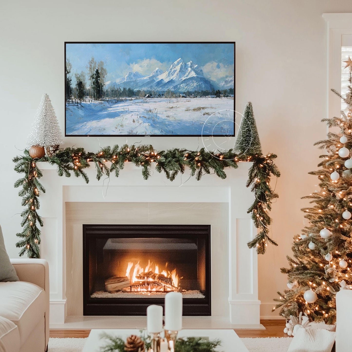 Snowy Mountain Frame Tv Art, Digital Download Art for Frame Tv, Winter Tv Art, Painting Frame Tv Art
